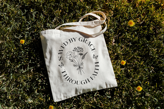 meliandolive saved by grace through faith tote bag Christian tote bag trendy aesthetic Bible verse quote tote Christian girl gift