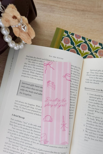 meliandolive do all to the glory of God pink stripes bookmark cute trendy coquette bookish gifts reading book aesthetic Christian bookmarks Christian girl