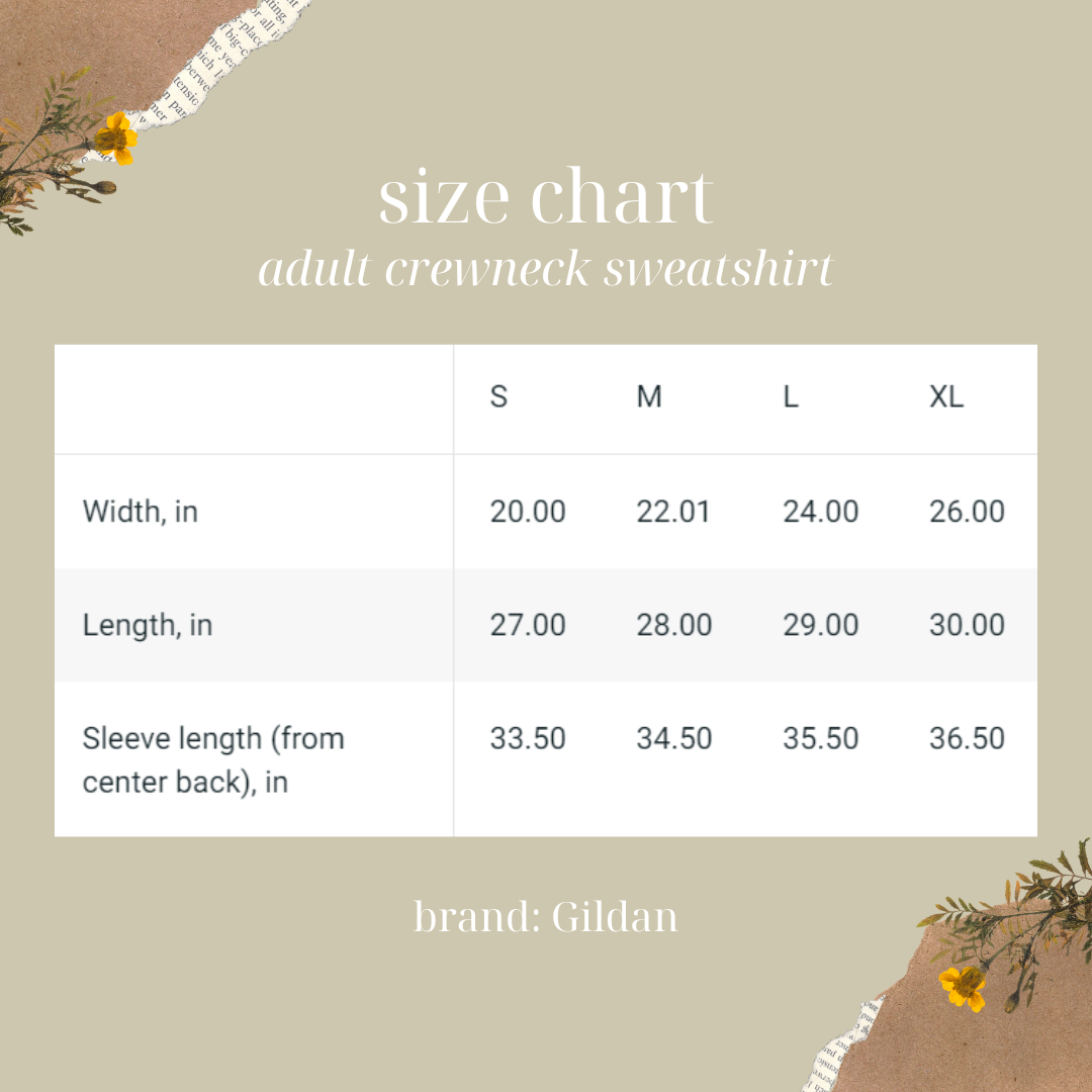 meliandolive crewneck sweatshirt size chart